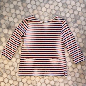 Zara Blue and Red Stripe Top with Pockets